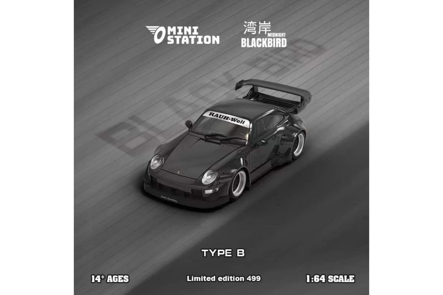 Mini Station 1/64 Porsche 911 RWB993 "Blackbird" Midnight - Black Wheels